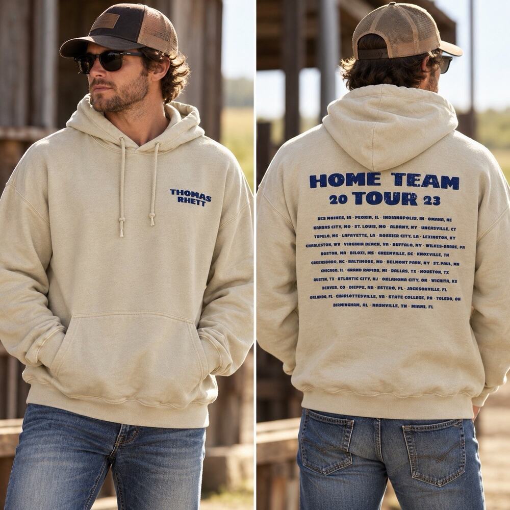 Thomas Rhett Home Team Tour 23 Hoodie Beige Country Music Concert Pullover 3XL